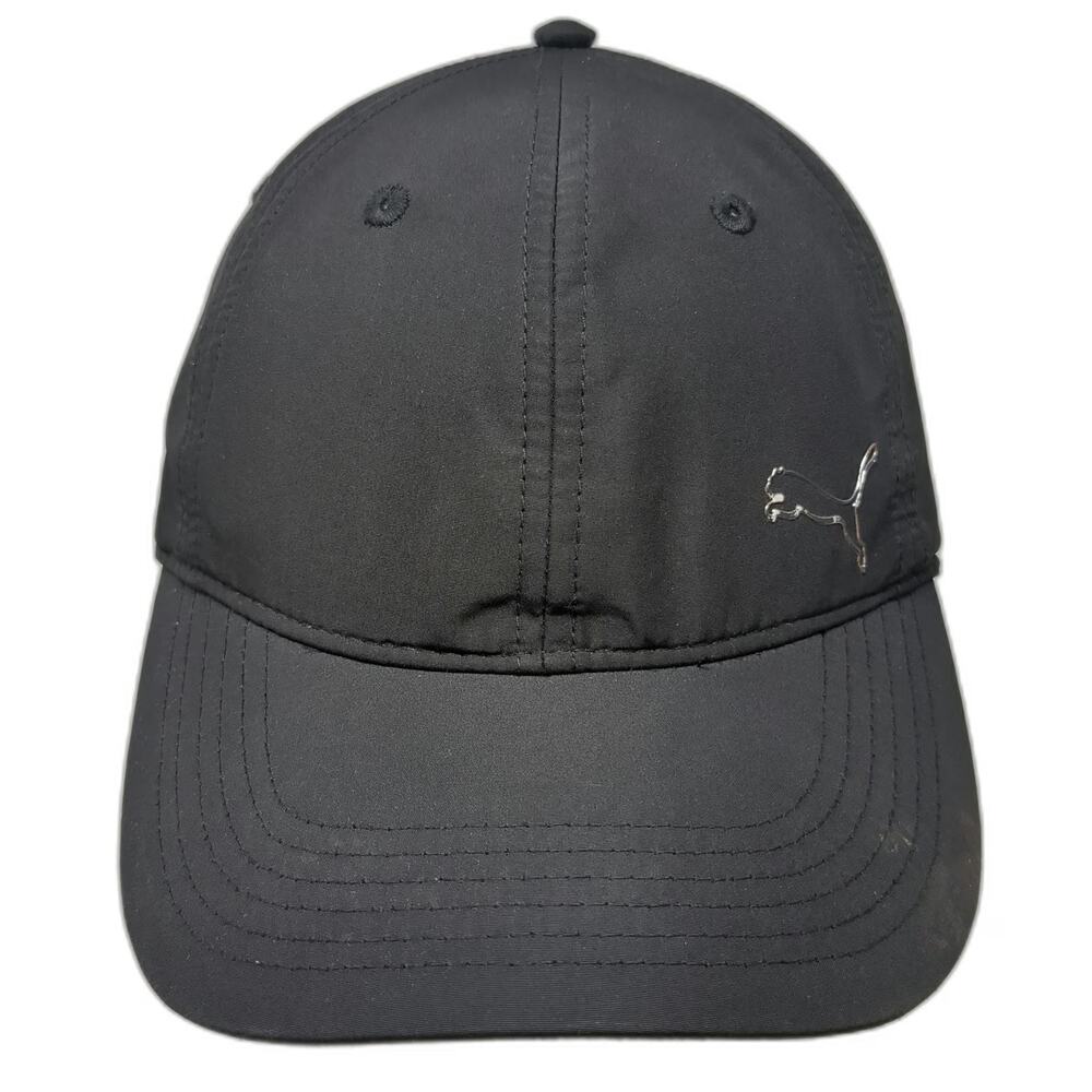 Puma Baseball Cap Black One Size Metal Cat Logo Slideback Strap Hat Polyester